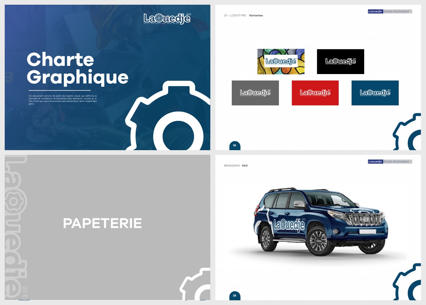 Laouedje · Charte graphique de 28 pages : logo, couleurs, goodies, véhicules